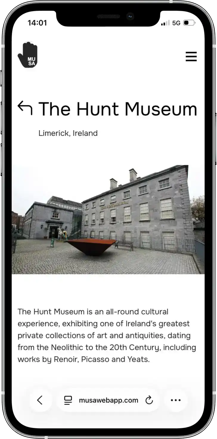 The Hunt Museum page on MUSA